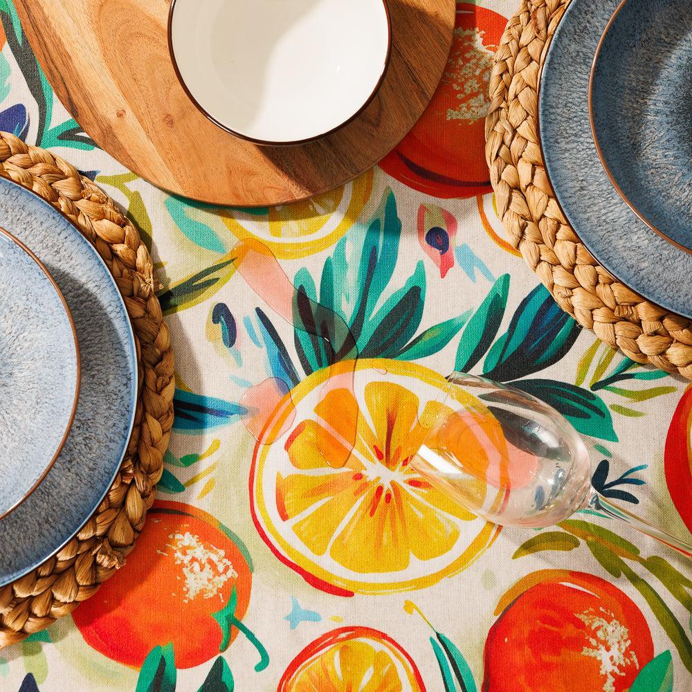 Carmel Designer Sunlit Citrus Tablecloth Orange-Tablecloths