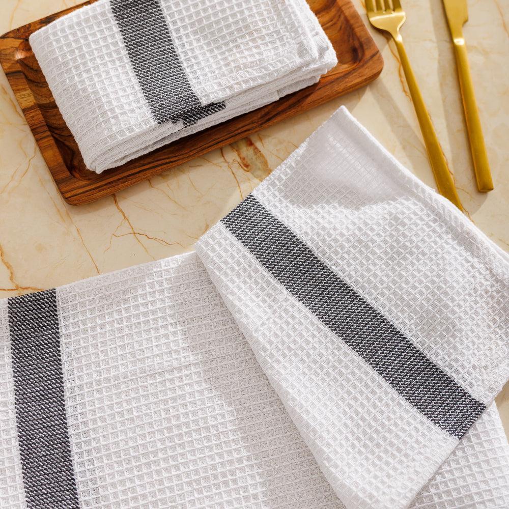 Caterers Choice Honeycomb Weave Kitchen Towel Set White with Grey Stripe 2 Pack-Dishcloths