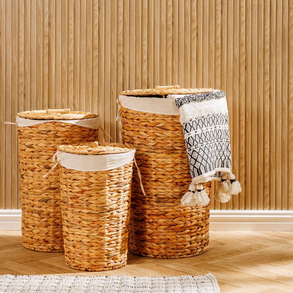 Home.Life Lined Tapered Water Hyacinth Hamper with Lid Natural-Laundry Basket