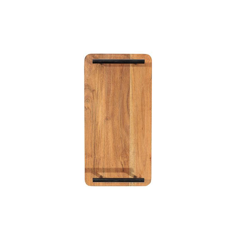 Rectangular Wooden Serving Tray with Black Metal Handle-Tray