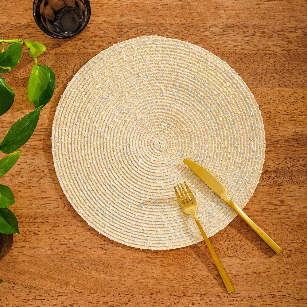 Home.Life Round Placemat Speckled Natural-Placemats