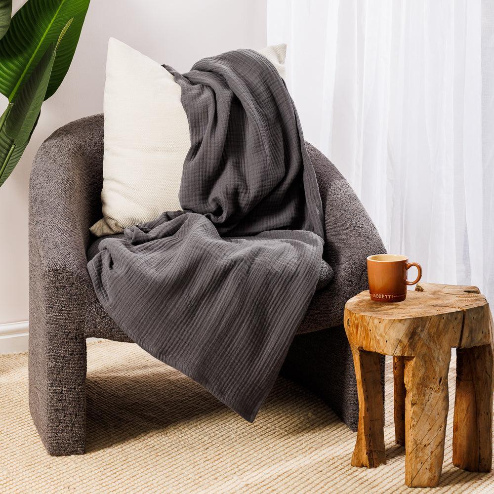 Nest Cotton Hemmed Throw Charcoal-Throws