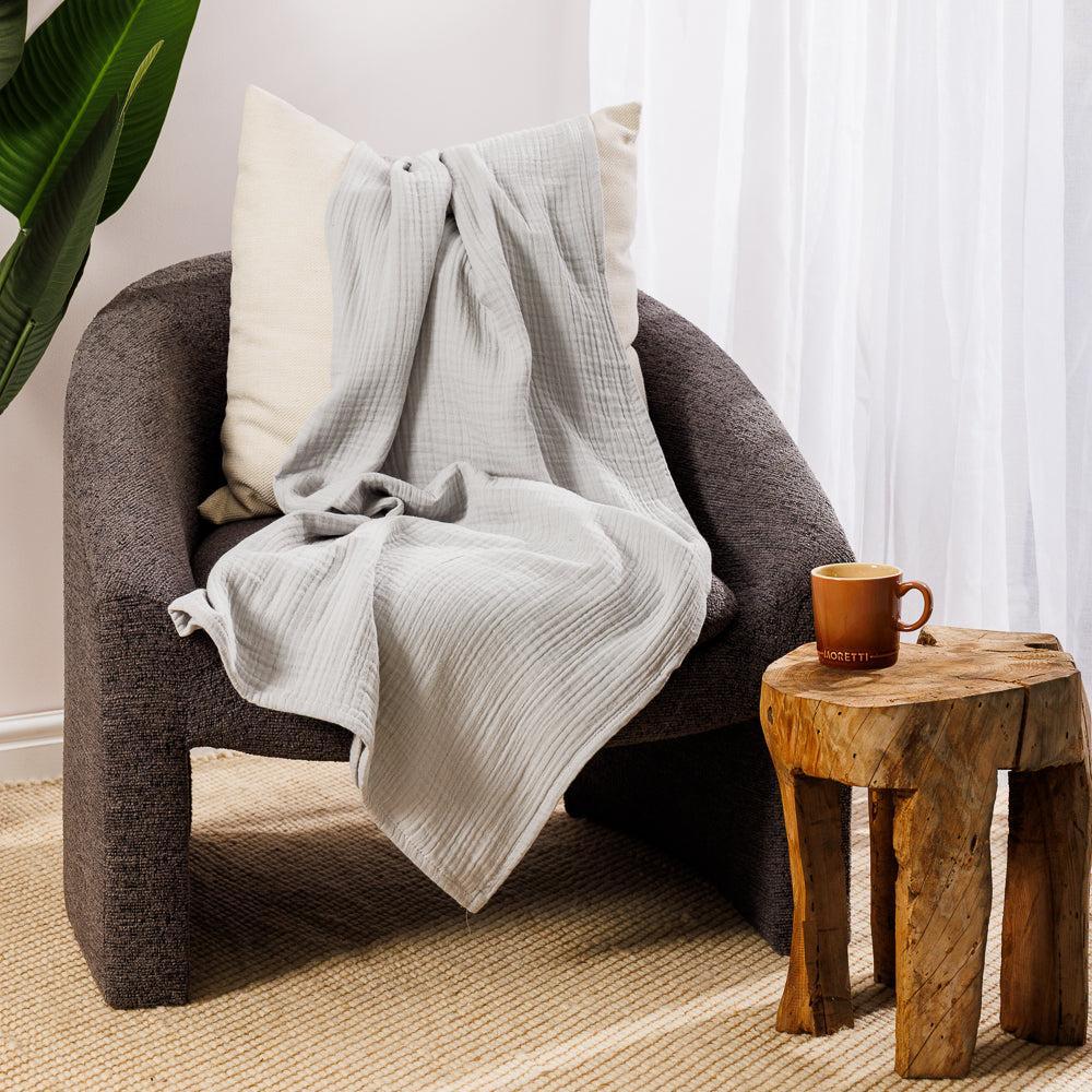 Nest Cotton Hemmed Throw Mid Silver-Throws