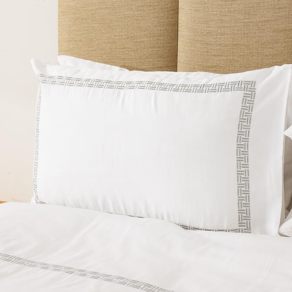 Whisper Soft Loomline 400 Thread Count 100% Cotton Embroidered Duvet Cover Set Grey on White-Duvet Cover Sets