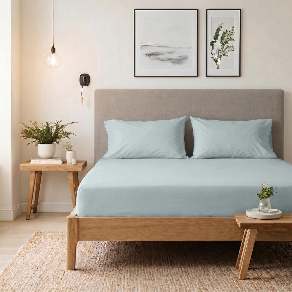 200 Thread Count 100% Cotton Percale Fitted Sheet Duck Egg-Fitted Sheets
