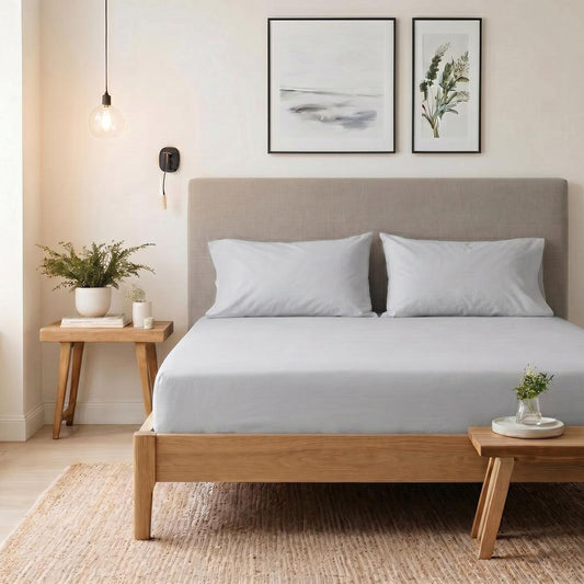 200 Thread Count 100% Cotton Percale Fitted Sheet Light Grey-Fitted Sheets