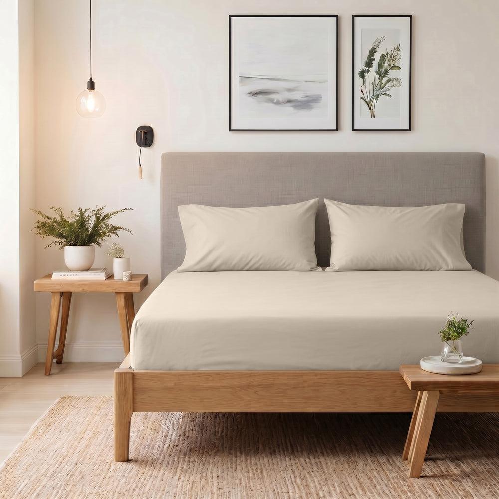 200 Thread Count 100% Cotton Percale Fitted Sheet Stone-Fitted Sheets