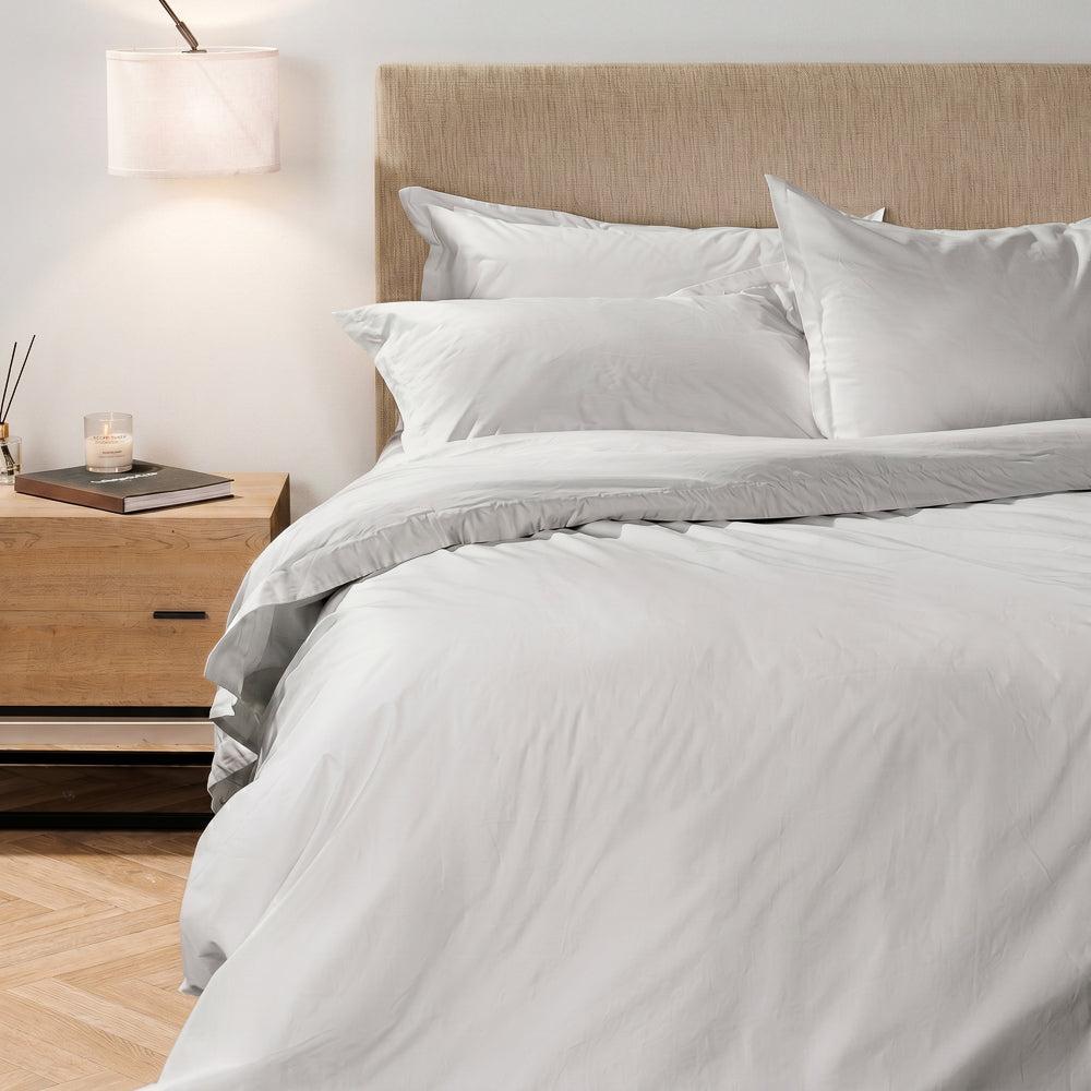 200 Thread Count Oxford Cotton Rich Percale Duvet Cover Set Light Grey-Duvet Cover Sets