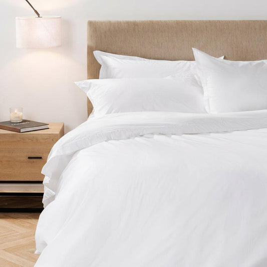 200 Thread Count Oxford Cotton Rich Percale Duvet Cover Set White-Duvet Cover Sets