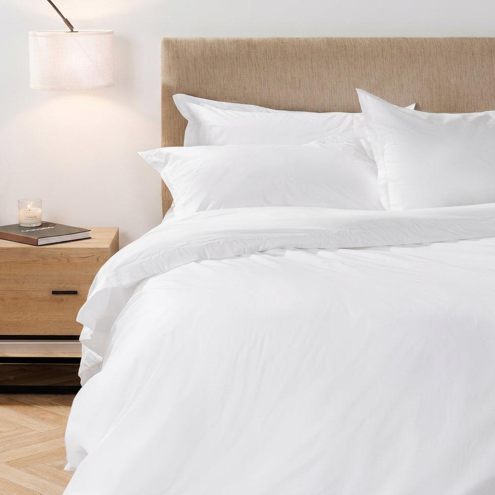 200 Thread Count Oxford Cotton Rich Percale Duvet Cover Set White-Duvet Cover Sets