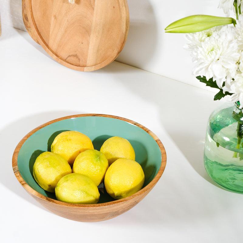 Acacia Wood Salad Bowl with Enamel - Ocean-Bowl