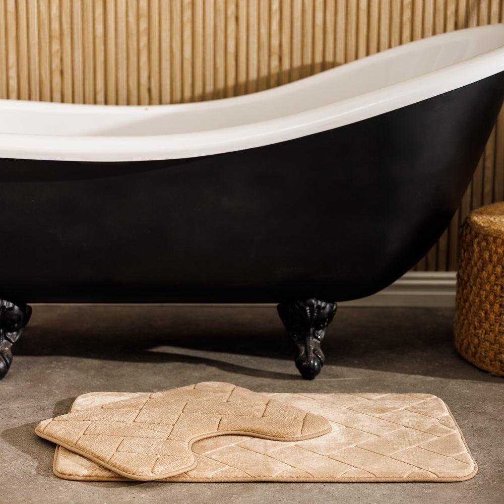 Athens Memory Foam Bathroom Mat Beige 2 Piece-Bath Mats