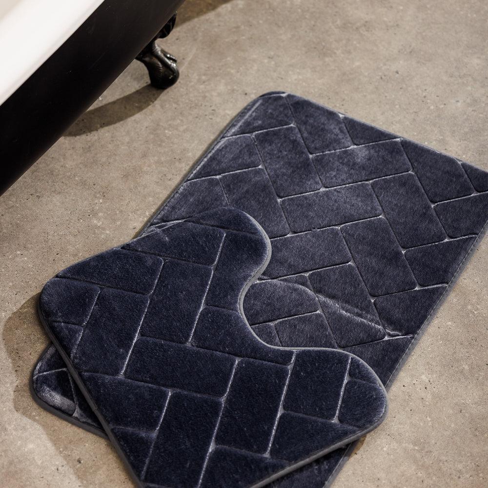 Athens Memory Foam Bathroom Mat Dark Grey 2 Piece-Bath Mats