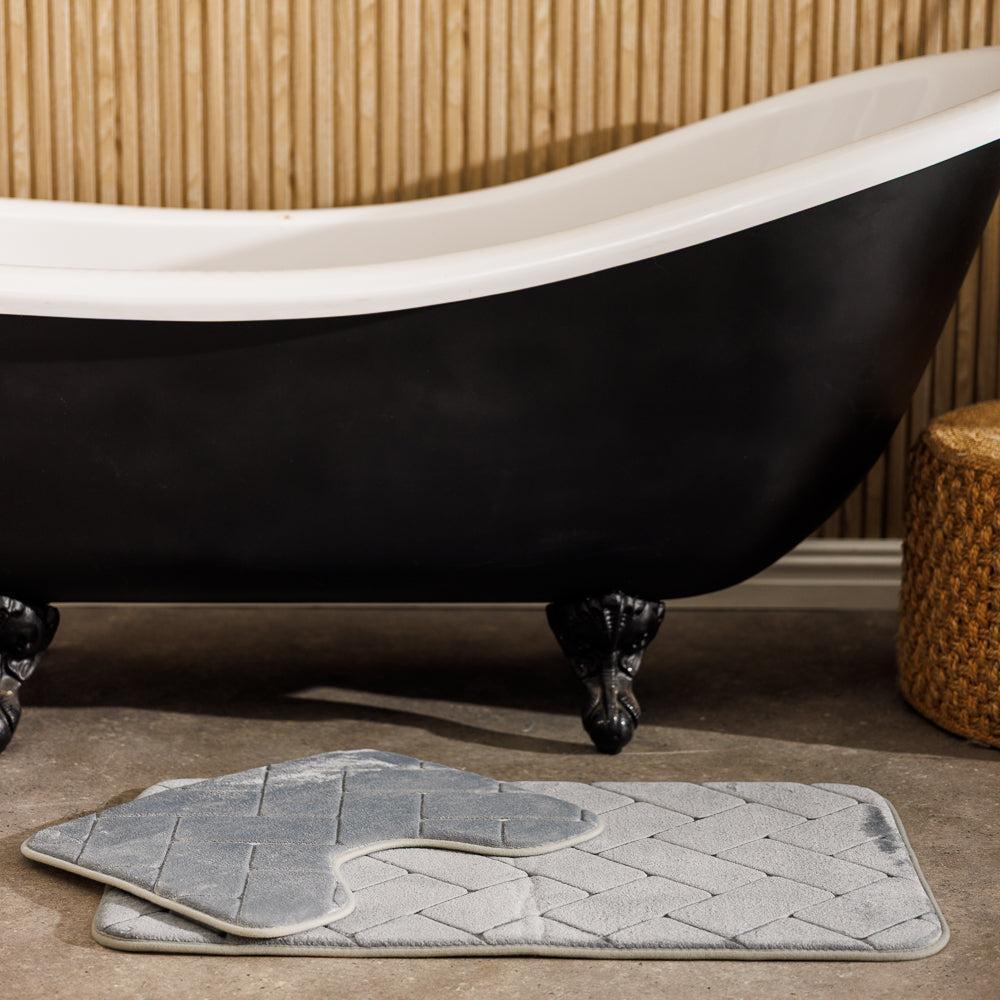 Athens Memory Foam Bathroom Mat Light Grey 2 Piece-Bath Mats