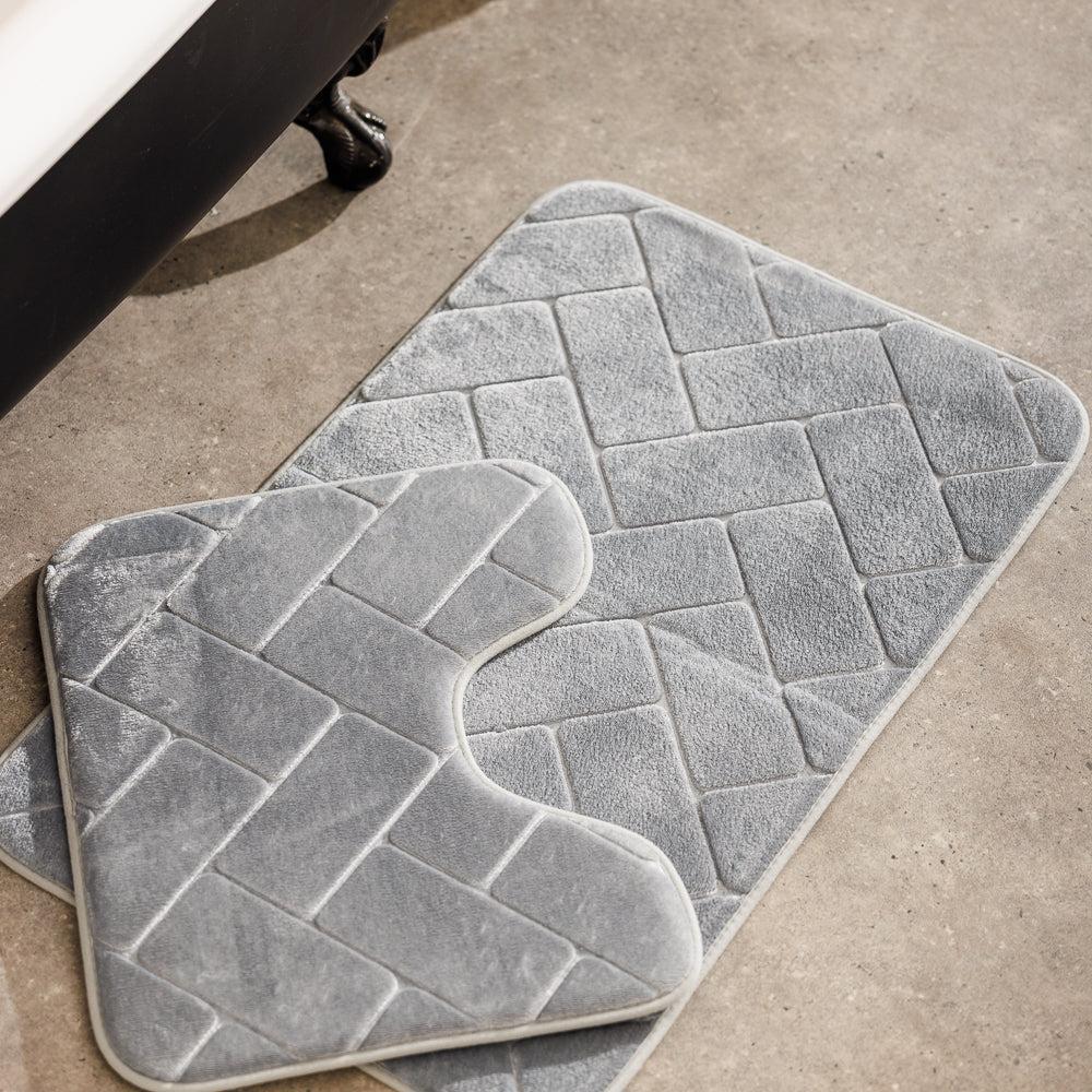 Athens Memory Foam Bathroom Mat Light Grey 2 Piece-Bath Mats