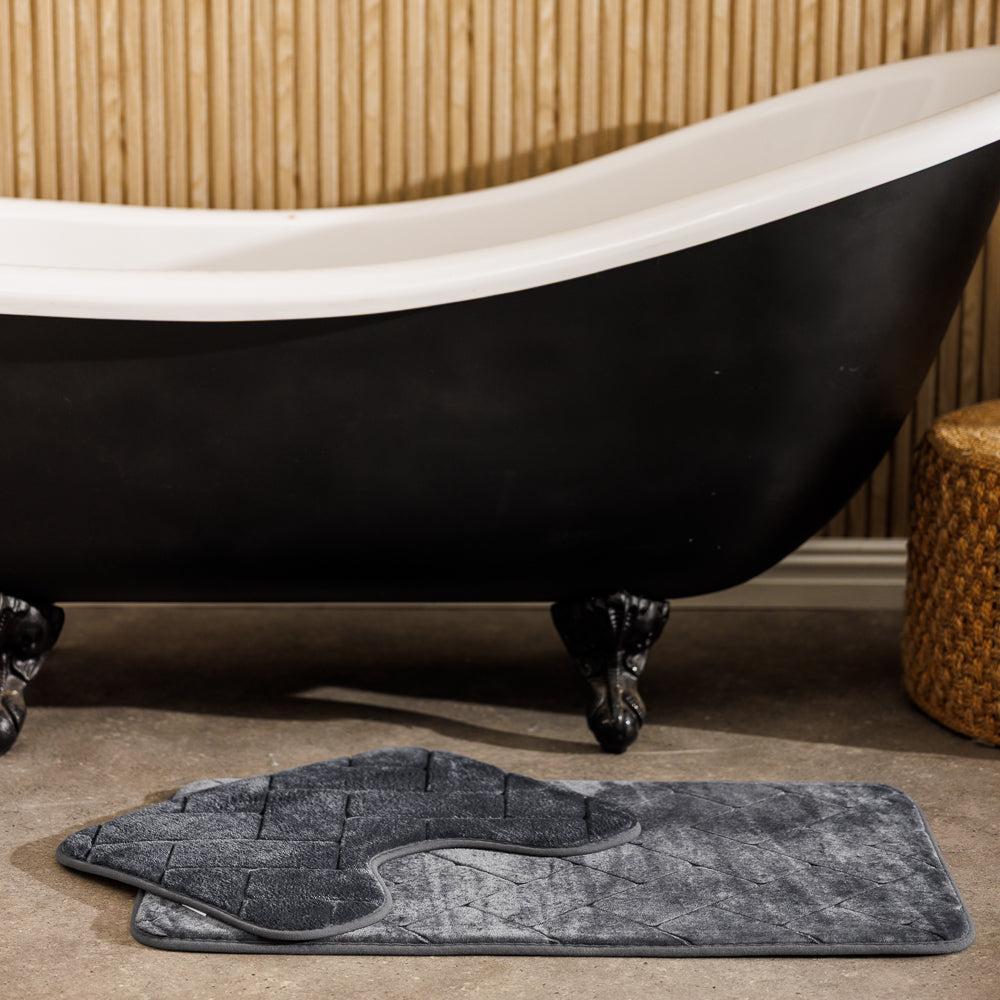 Athens Memory Foam Bathroom Mat Mid Grey 2 Piece-Bath Mats