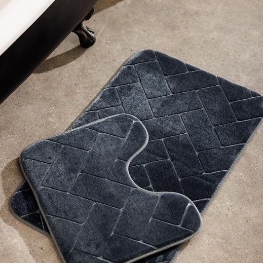 Athens Memory Foam Bathroom Mat Mid Grey 2 Piece-Bath Mats