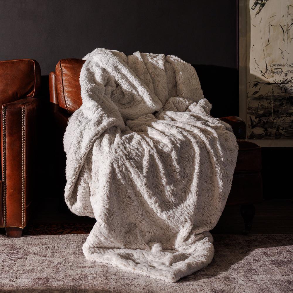 Brushed Printed Faux Fur Frosted Petal Blanket Arctic-Blankets