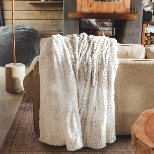Brushed Printed Faux Fur Blanket - Snow Leopard Natural-BLANKET