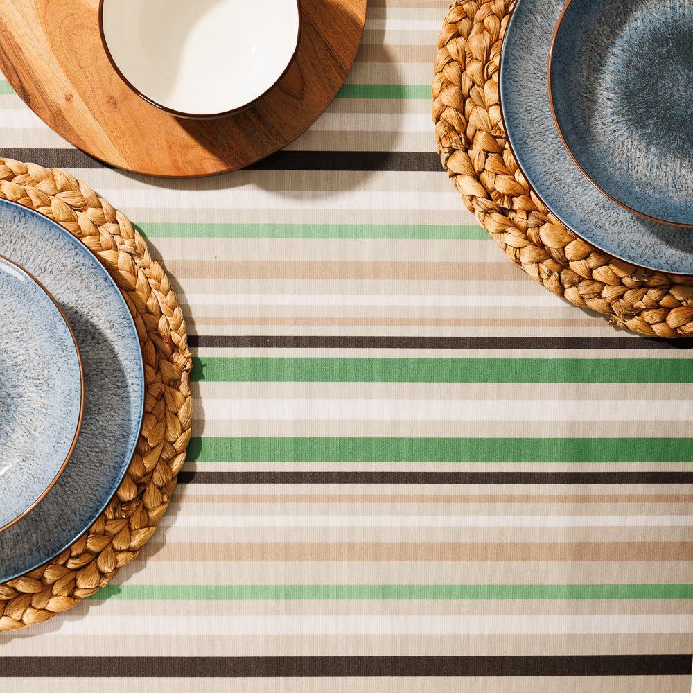 Carmel Designer Meadow Stripe Tablecloth Tea Green-Tablecloths