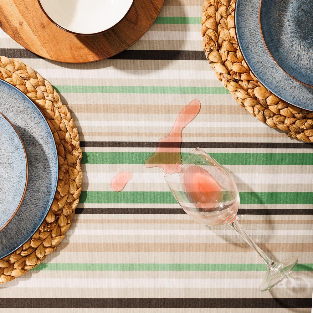 Carmel Designer Meadow Stripe Tablecloth Tea Green-Tablecloths