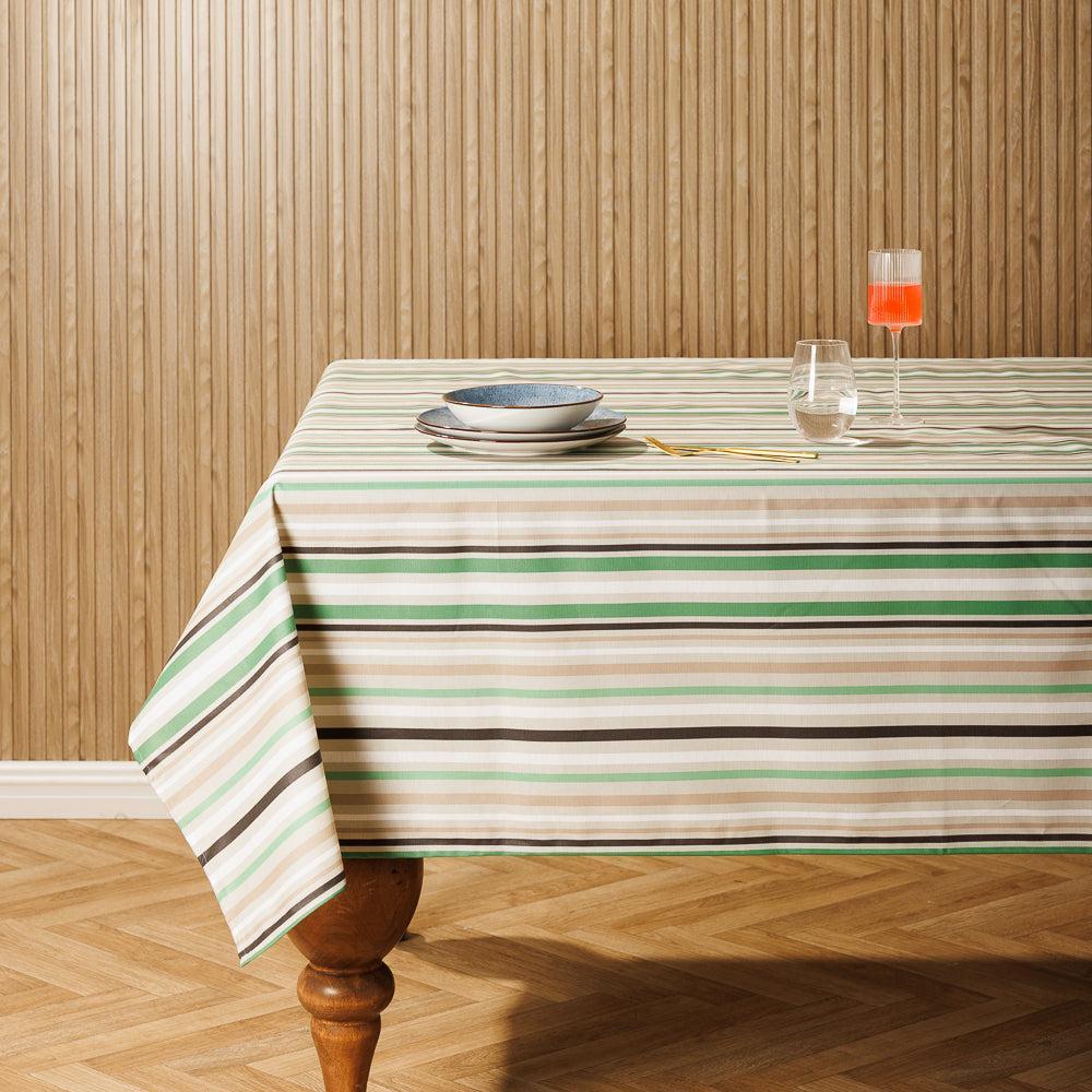 Carmel Designer Meadow Stripe Tablecloth Tea Green-Tablecloths