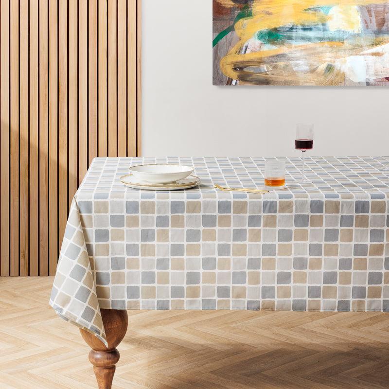 Carmel Designs Tablecloth Handcrafted Check Neutral Stone-Tablecloth