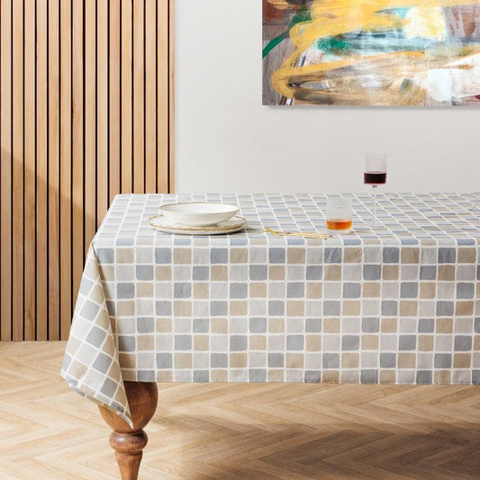Carmel Designs Tablecloth Handcrafted Check Neutral Stone-Tablecloth