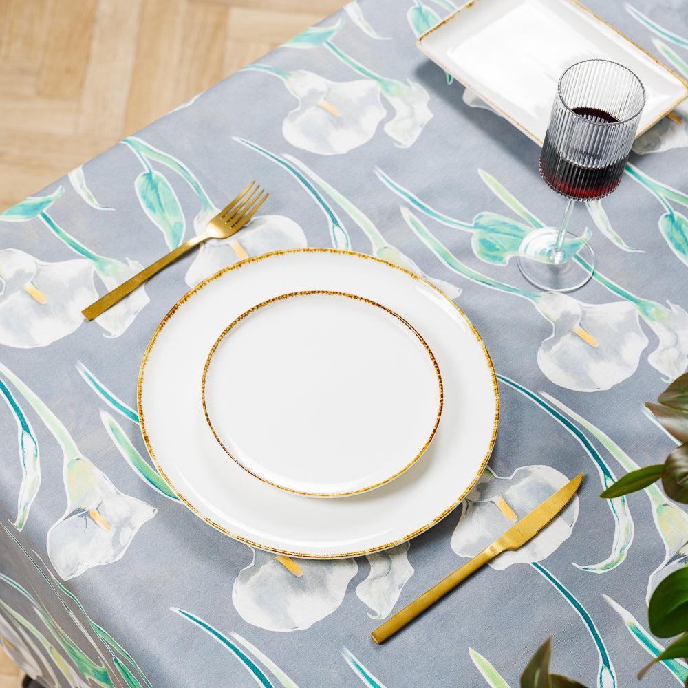 Carmel Designs Tablecloth Arum Lillies Light Grey-Tablecloths
