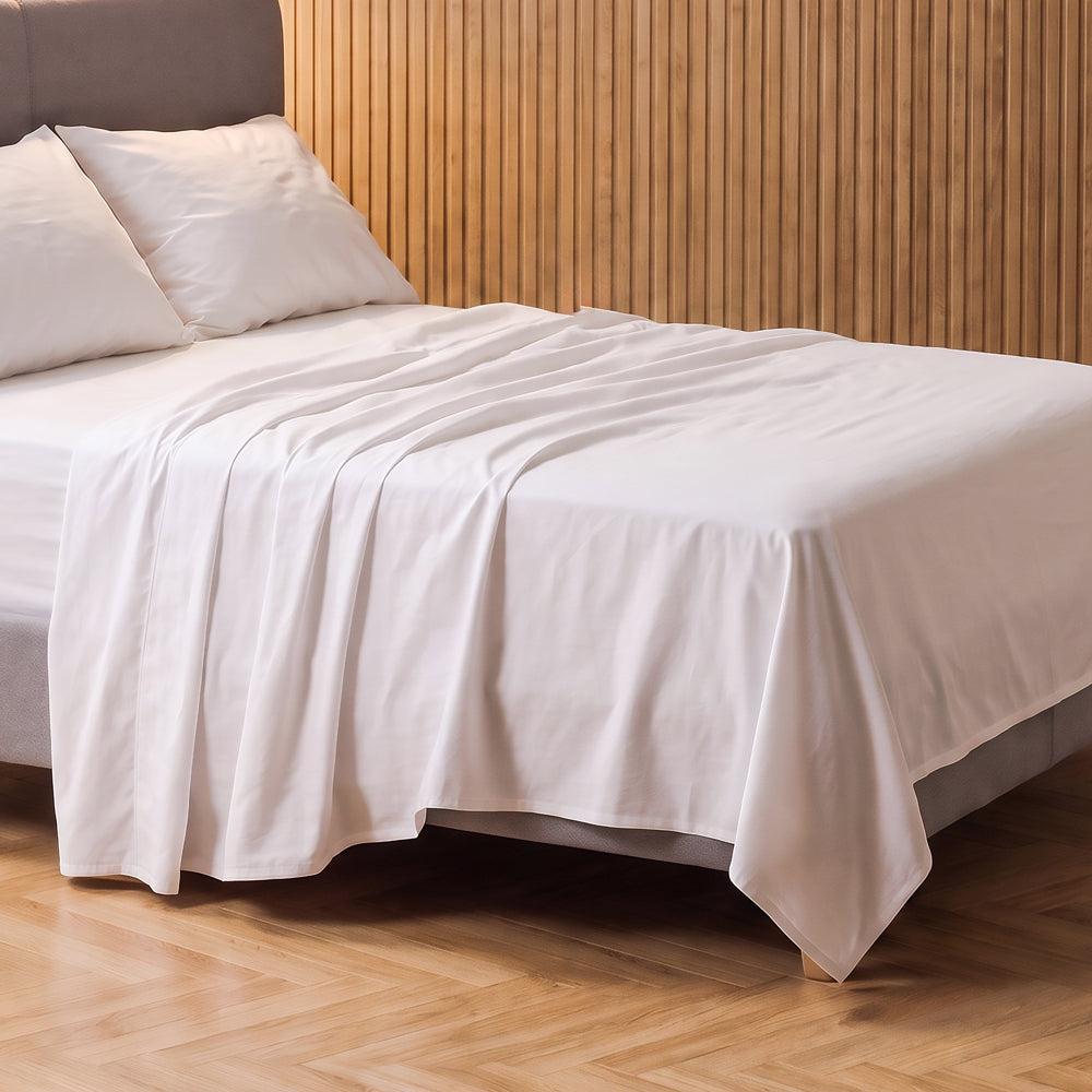 Cotton Bay 350 Thread Count Polycotton Twill Flat Sheet White-Flat Sheets