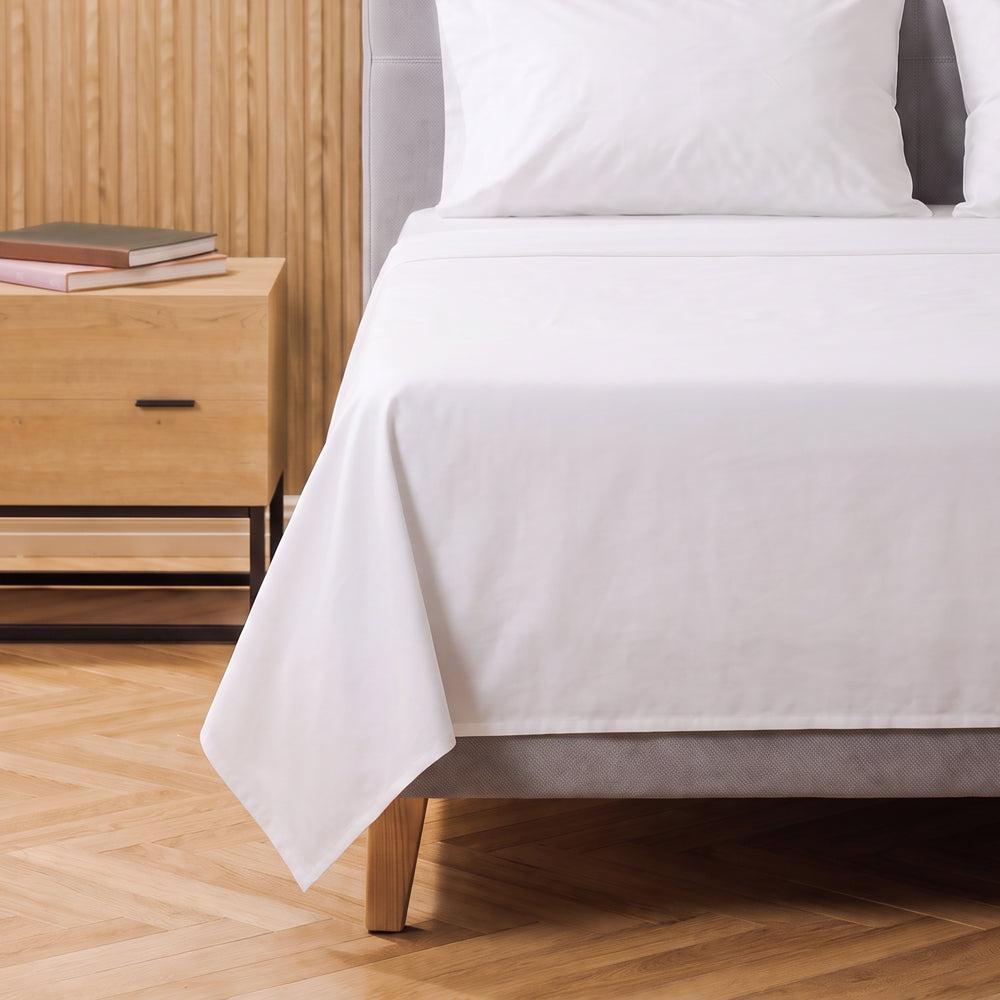 Cotton Bay 350 Thread Count Polycotton Twill Flat Sheet White-Flat Sheets
