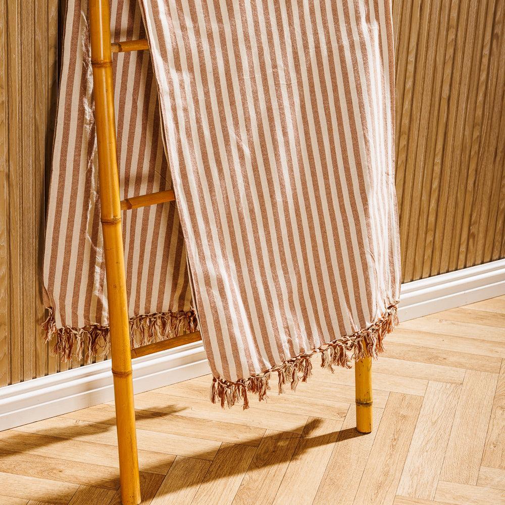 Cotton Bay Bengal Stripe 100% Cotton Cover Throw Beige-Throws
