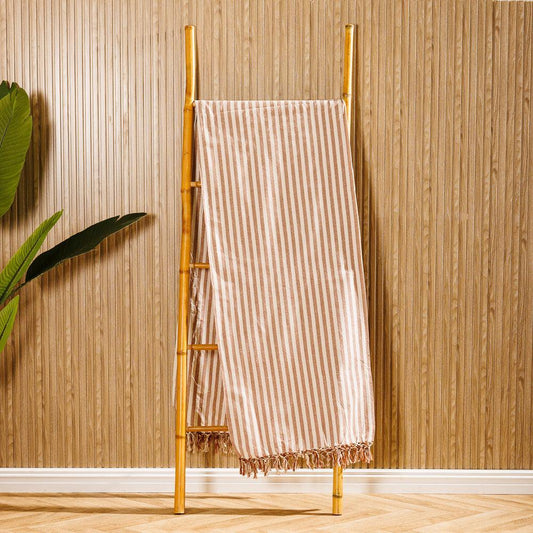 Cotton Bay Bengal Stripe 100% Cotton Cover Throw Beige-Throws