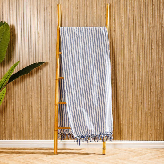 Cotton Bay Bengal Stripe 100% Cotton Cover Throw Blue-Throws