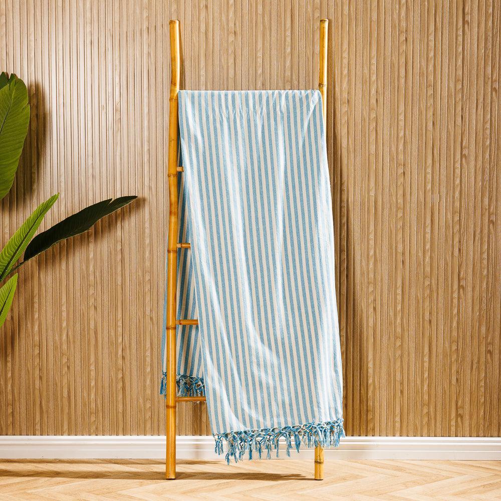 Cotton Bay Bengal Stripe 100% Cotton Cover Throw Turquoise-Throws