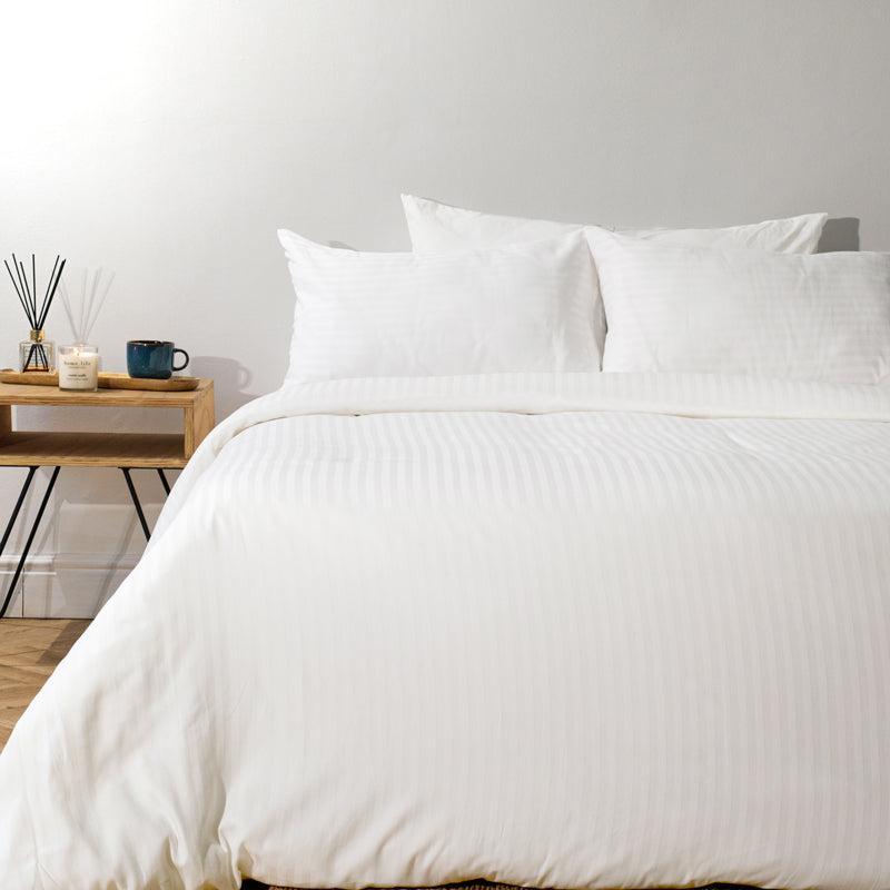 Cotton Club 250 Thread Count Satin Stripe Duvet Cover Set - White-DUVET COVER SET
