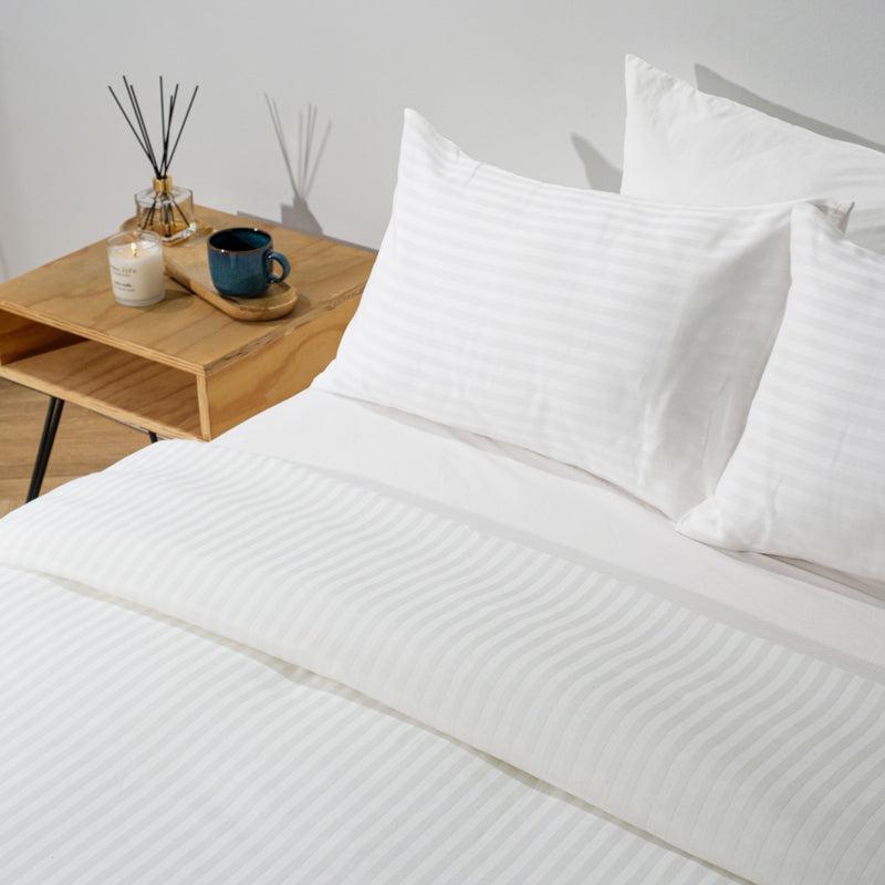Cotton Club 250 Thread Count Satin Stripe Duvet Cover Set - White-DUVET COVER SET