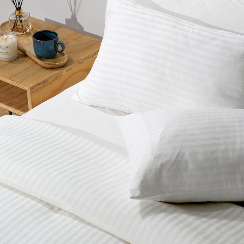 Cotton Club 250 Thread Count Satin Stripe Duvet Cover Set - White-DUVET COVER SET