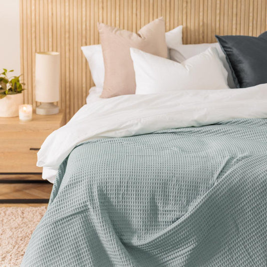 Cotton Club Waffle Blanket Throw Duck Egg-Blankets
