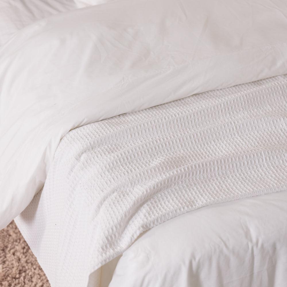 Cotton Club Waffle Blanket Throw White-Blankets