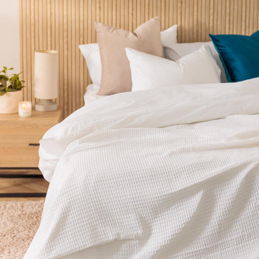 Cotton Club Waffle Blanket Throw White-Blankets
