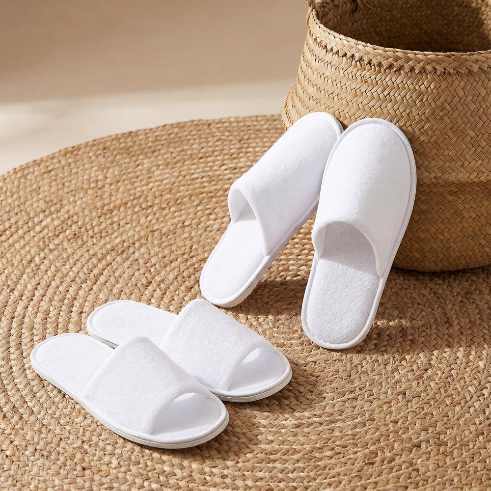 Disposable Closed-toe Toweling Slippers White-Guest Amenities
