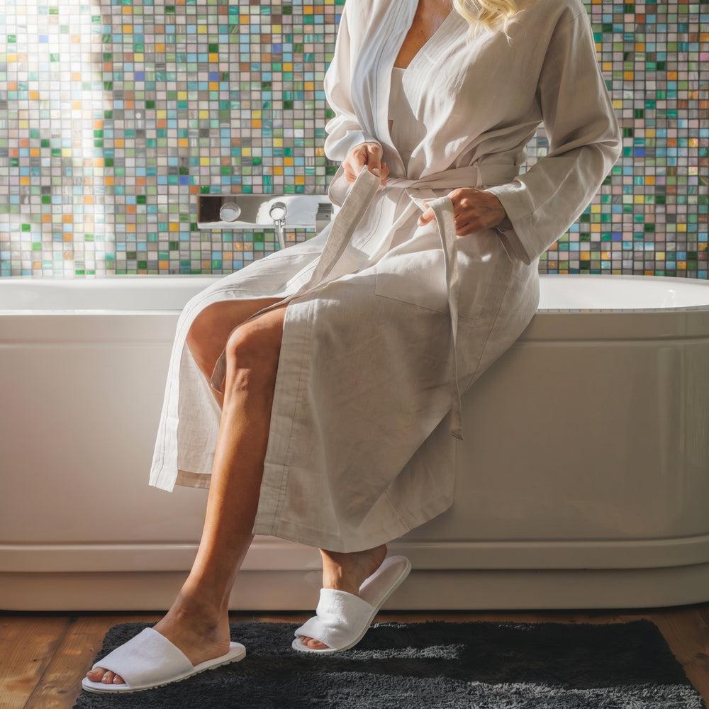 Disposable Open-toe Toweling Slippers White-Guest Amenities