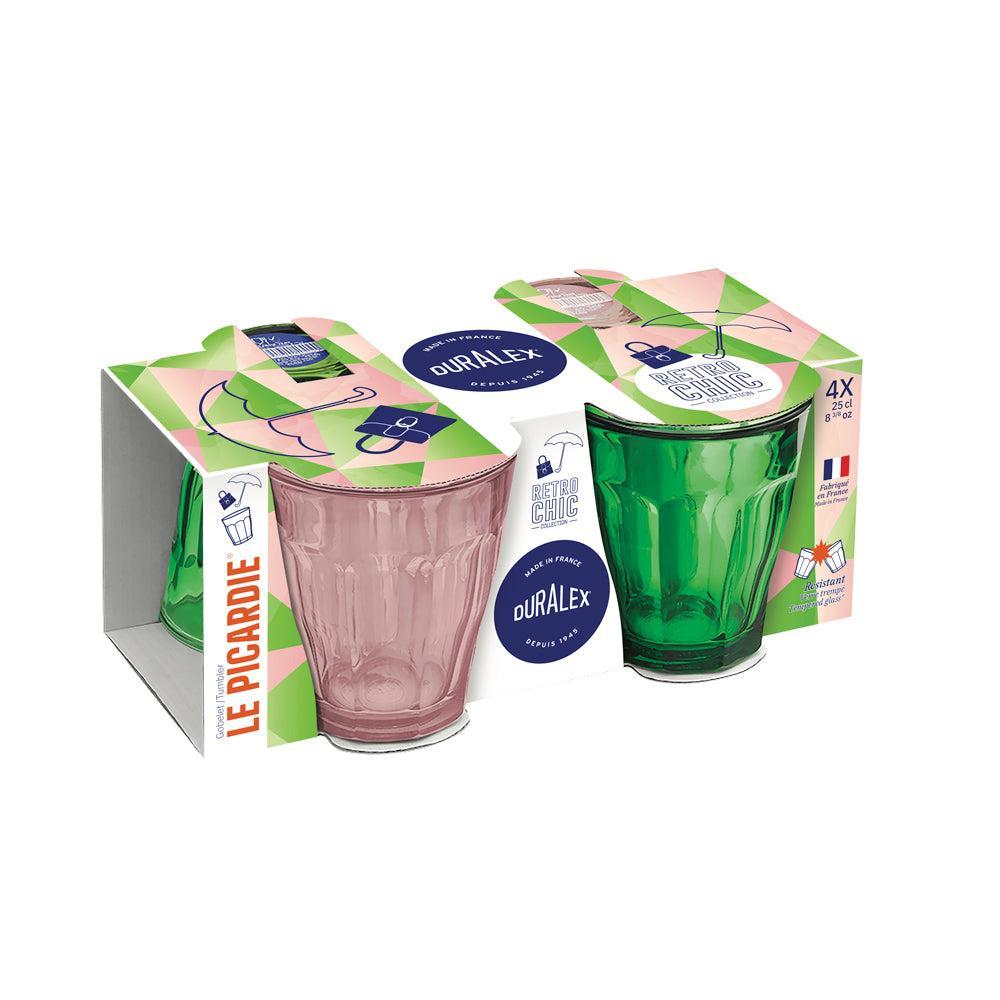 Duralex Le Picardie Sunset Tumbler Green and Pink Set of 4-Glassware