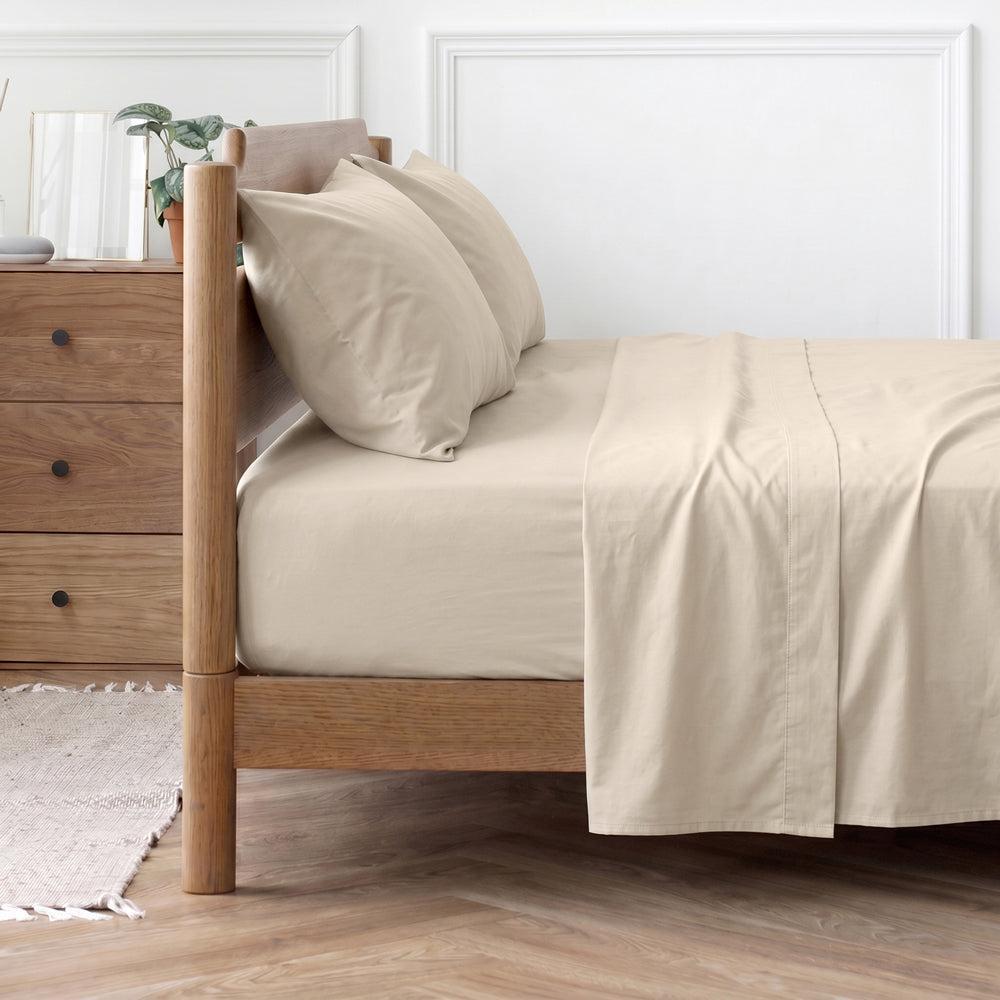 Easy Care 144 Thread Count Polycotton Flat Sheet Stone-Flat Sheets