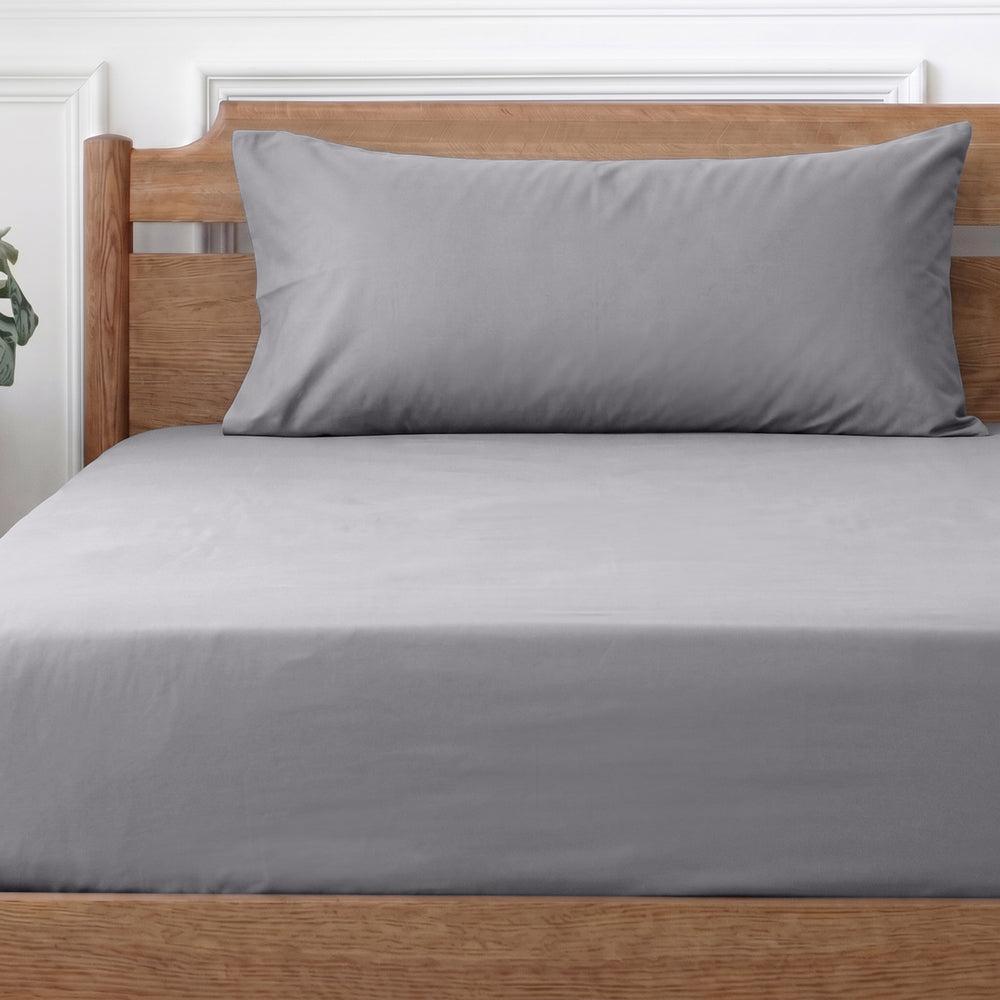 Easy Care 144 Thread Count Polycotton Pillowcase Grey-Pillowcases