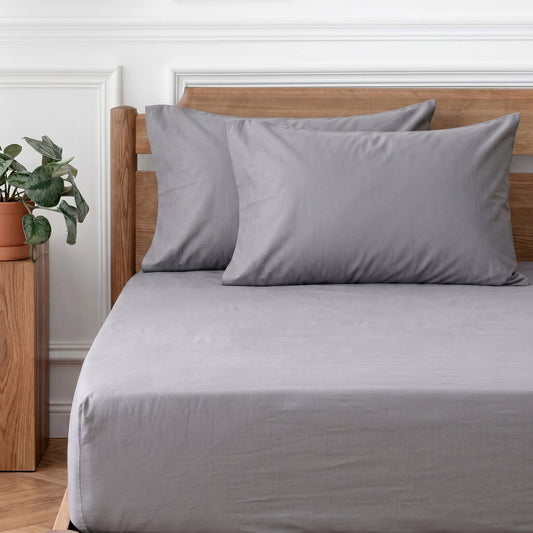 Easy Care 144 Thread Count Polycotton Pillowcase Grey-Pillowcases