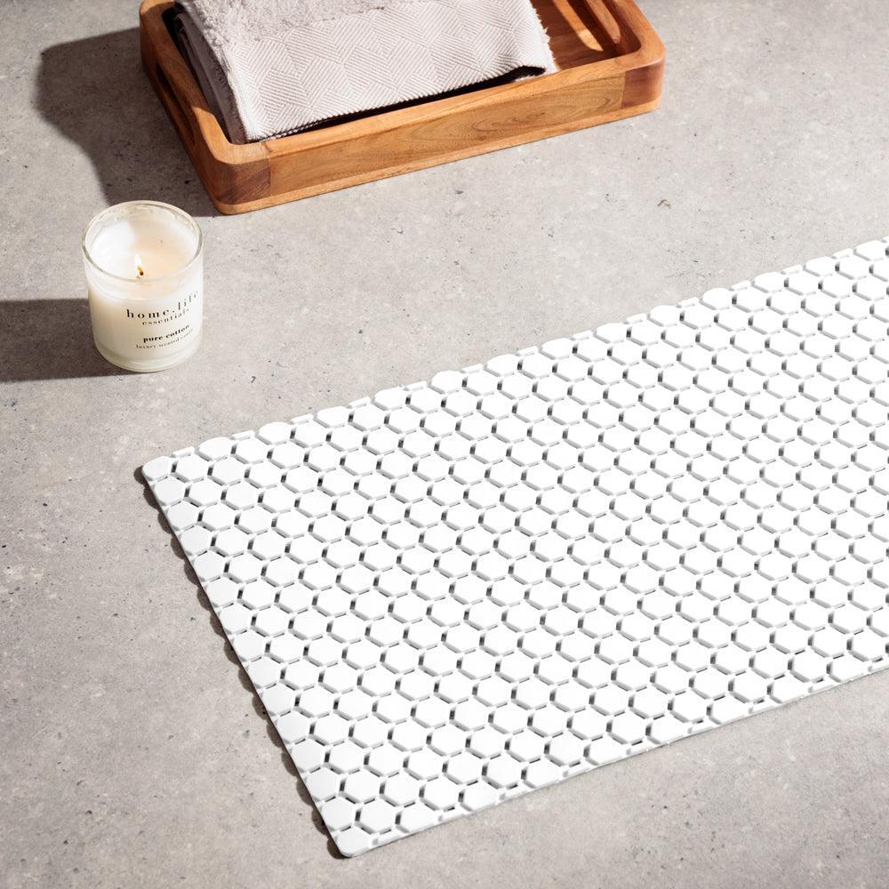 Hexagonal PVC Bath Mat Dove White-Bath Mats