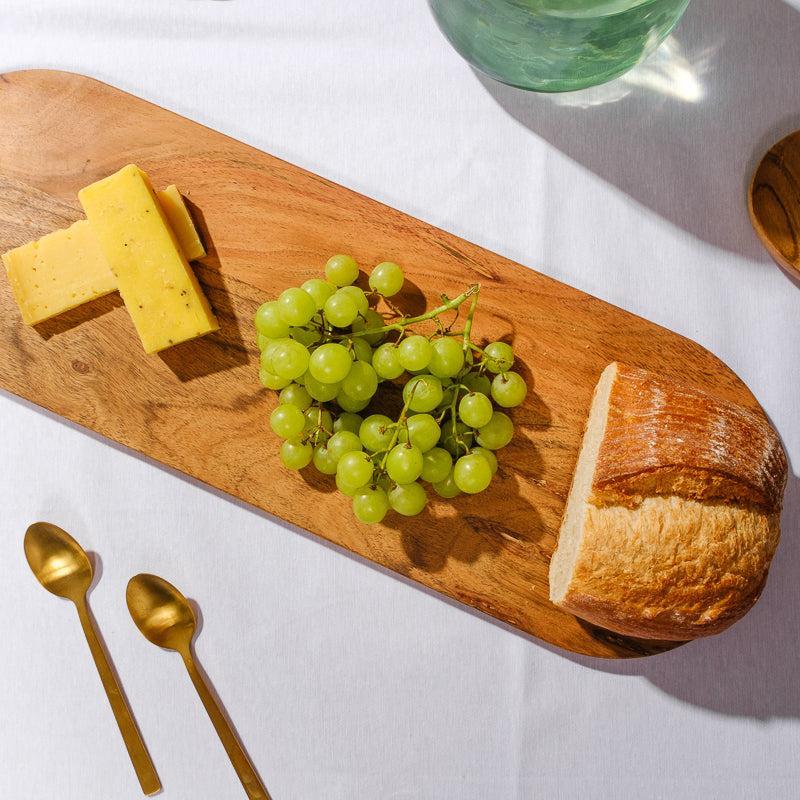 Acacia Wooden Oval Serving Board with Metal Handle - Natural-Tray