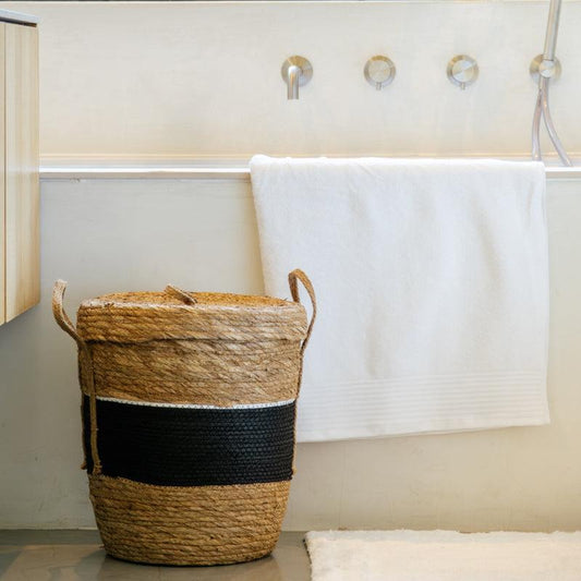 Bulbrush & Paper Storage Basket with lid - Black-Basket